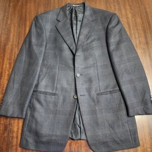 Wool 38S Pal Zileri Grey and Brown check Blazer (small holes)